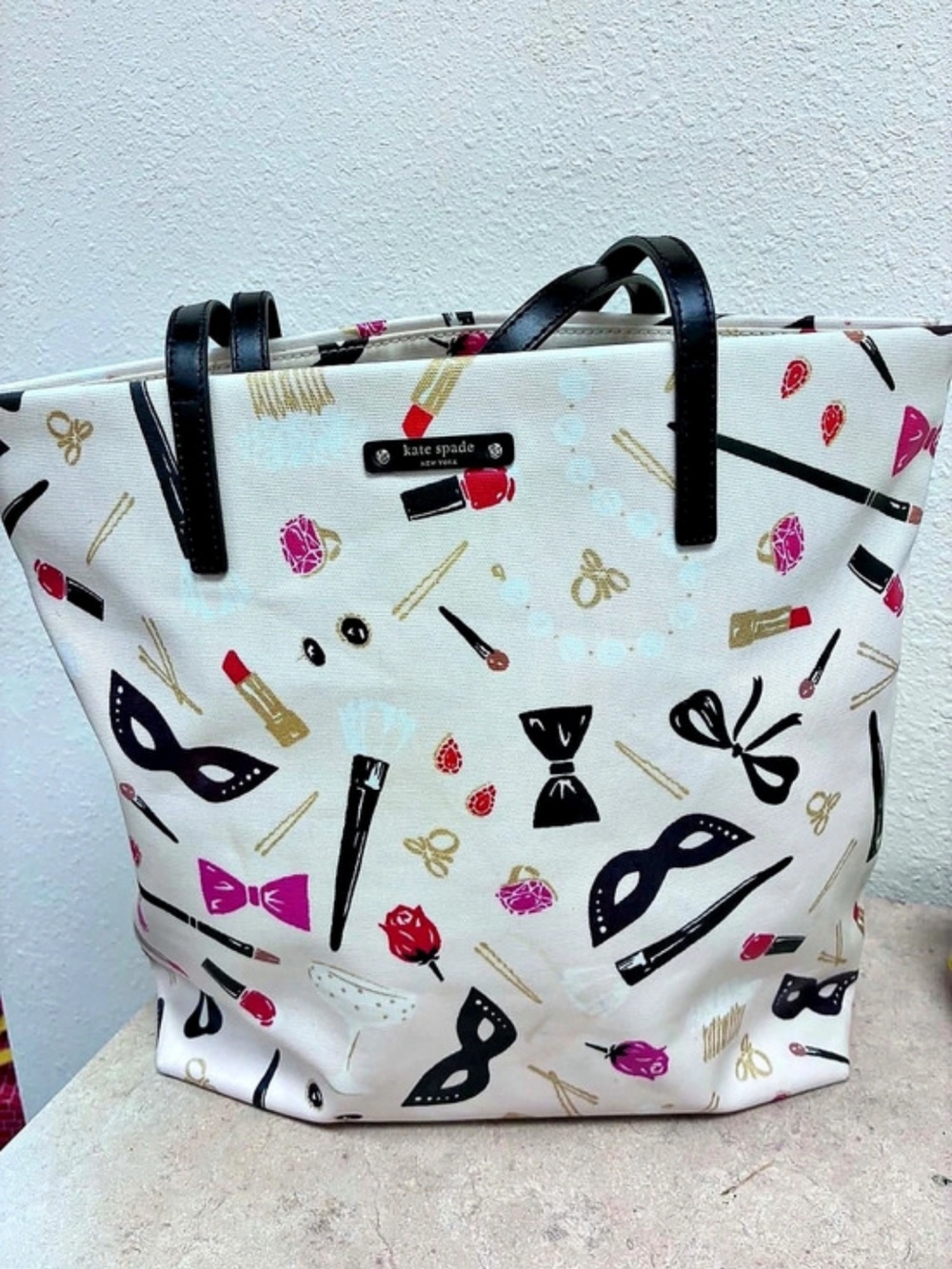 Kate Spade Printed Tote Bag in White & Black